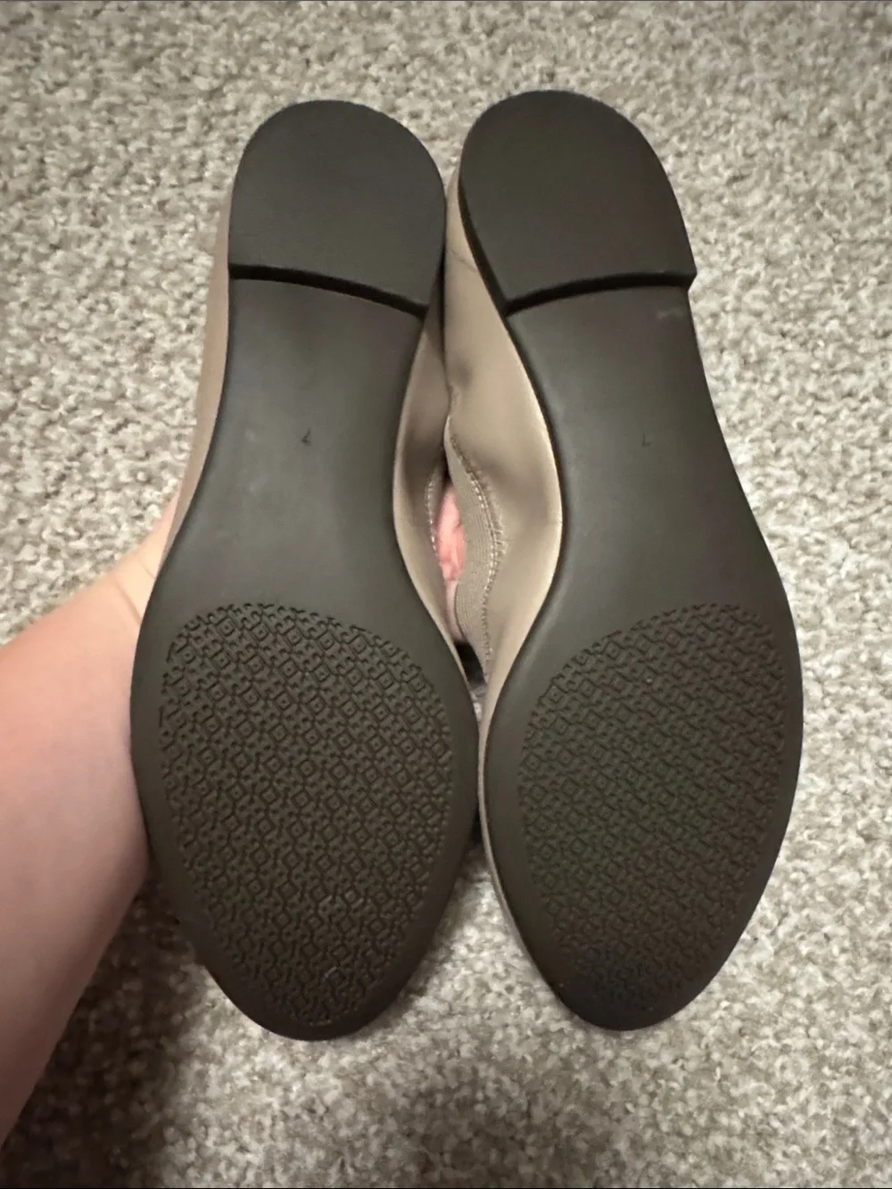 Tory Burch Taupe Leather Logo Ballet Flats